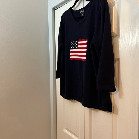 Rafaella Sweaters - Rafaella 1X Navy American Flag Knit Sweater Top Patriotic